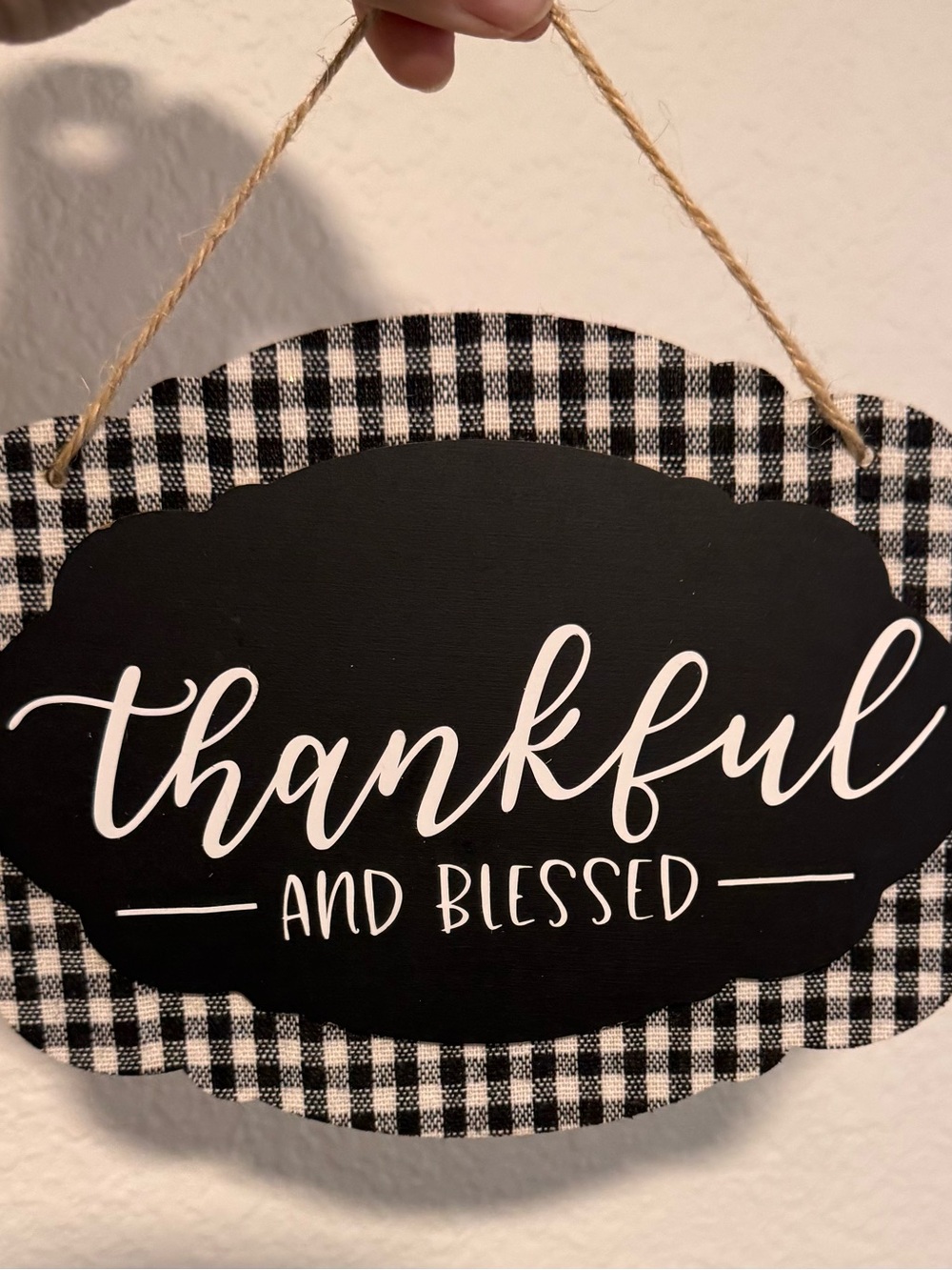 Thankful and Blessed Black Plaid Wall Sign - Home Wall Decor